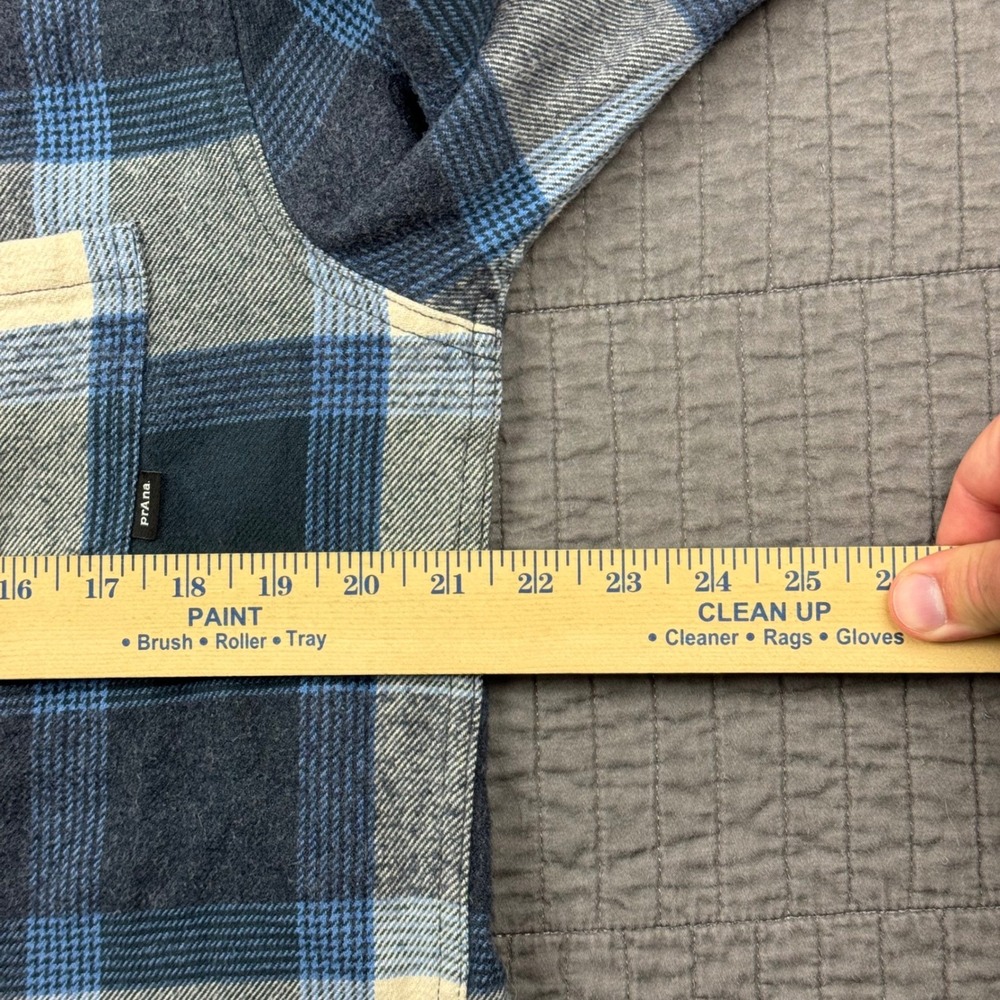 Prana Flannel Shirt Women Large Blue Plaid Golden Canyon Button Front Outdoors - Picture 9 of 12